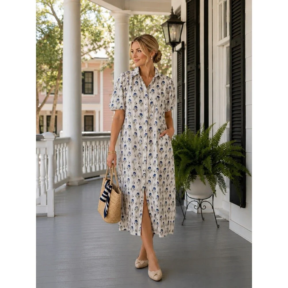 Madison Mathews Maxi Dress Short Sleeve Pockets Floral Cottagecore Southern S - Picture 1 of 9